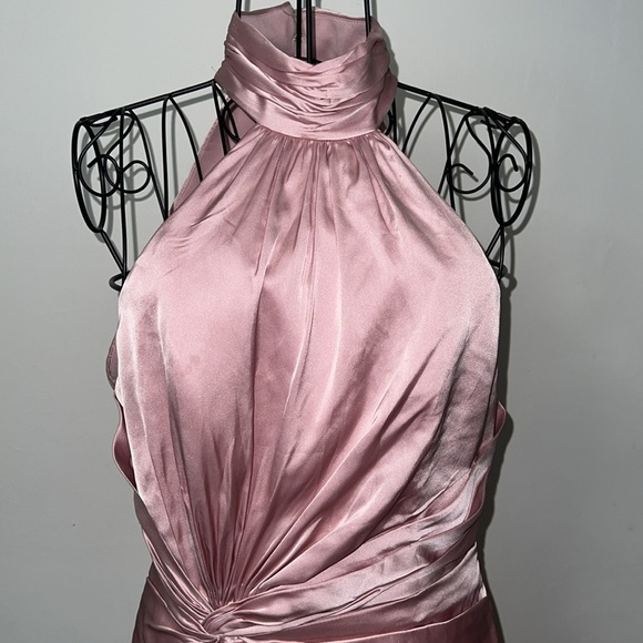 NWT Ieena for Mac Duggal Pink Open Back High Neck Side Ruched Gown Size 8 - Picture 5 of 15